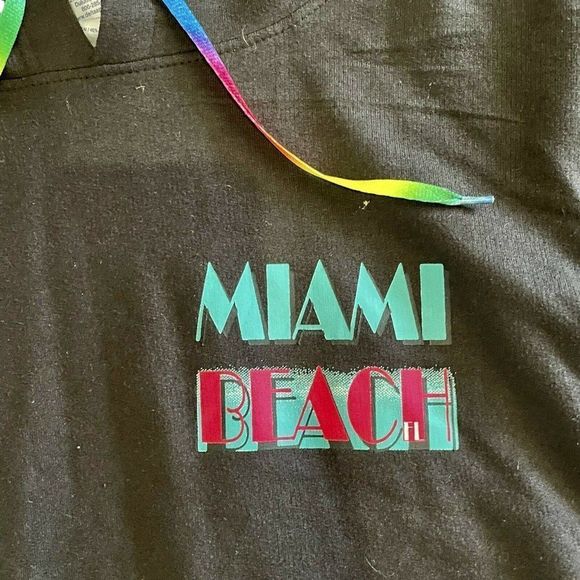 Vintage MIAMI BEACH FL Florida RETRO Miami VICE BLACK HOODIE 80’s SWEATSHIRT M - Picture 3 of 4